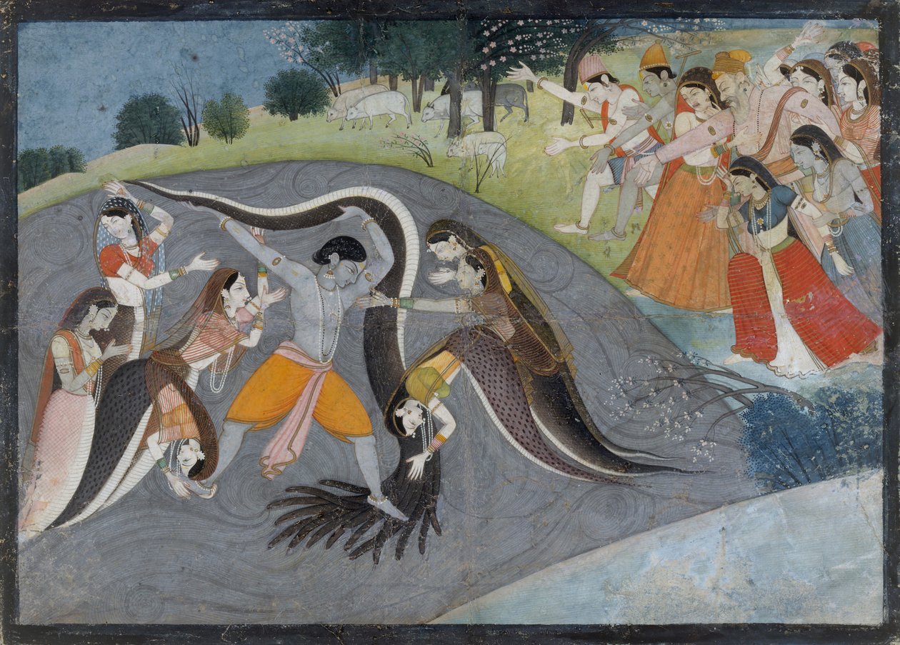 Krishna Onderwerpt Kaliya, de Slangendemon: Folio uit een Bhagavata Purana Serie, ca. 1785 door First generation after Manaku and Nainsukh.
