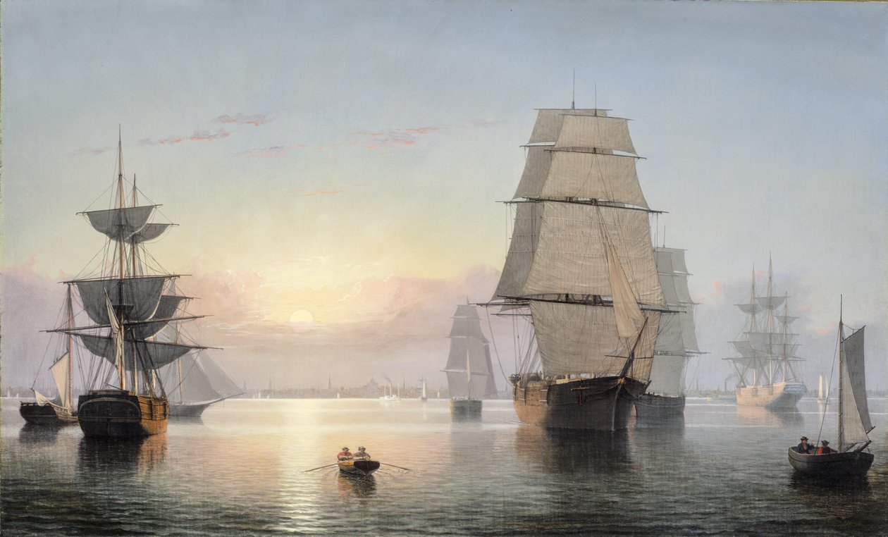 Haven van Boston, zonsondergang door Fitz Henry Lane