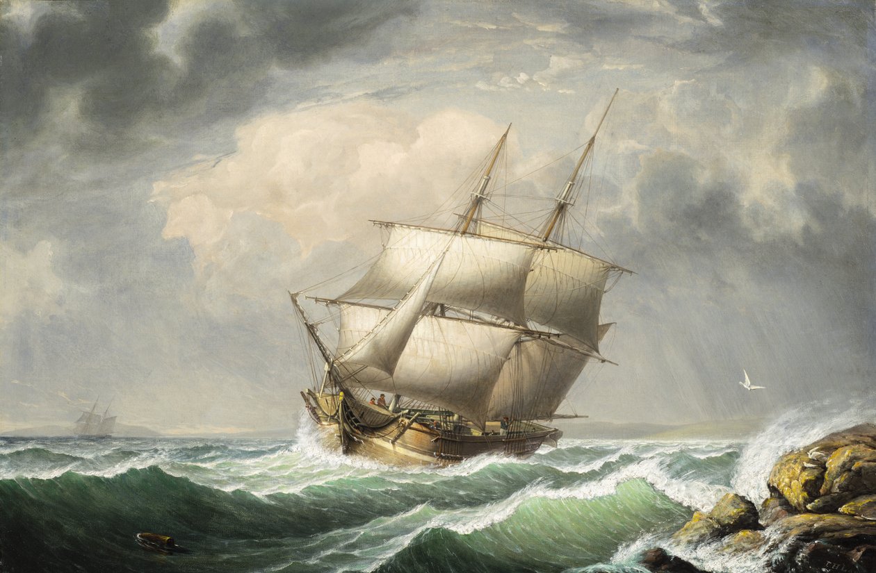 Brik voor de kust van Maine door Fitz Henry Lane