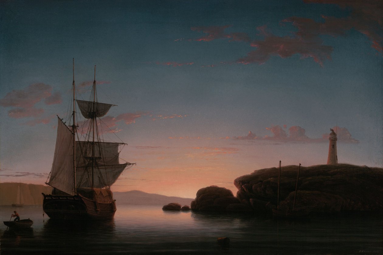 Vuurtoren bij Camden, Maine door Fitz Henry Lane