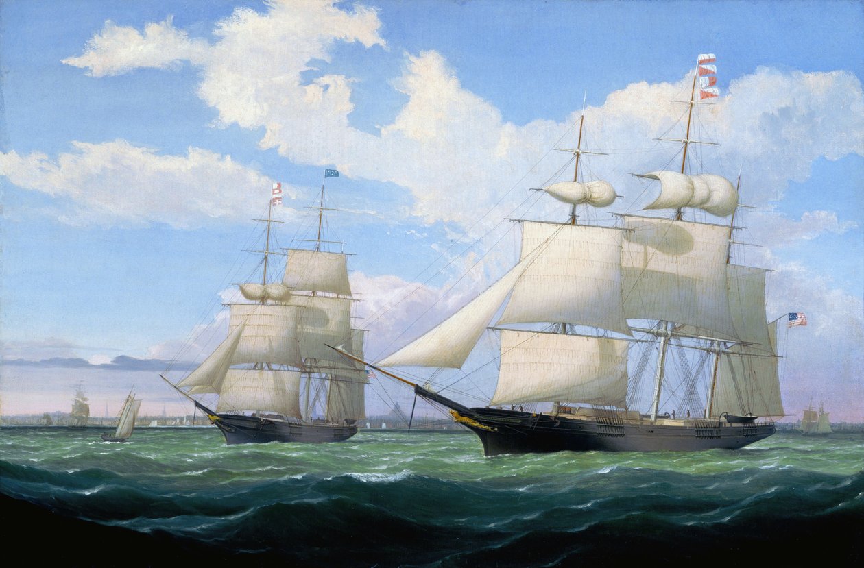 De schepen „Winged Arrow” en „Southern Cross” in de haven van Boston door Fitz Henry Lane