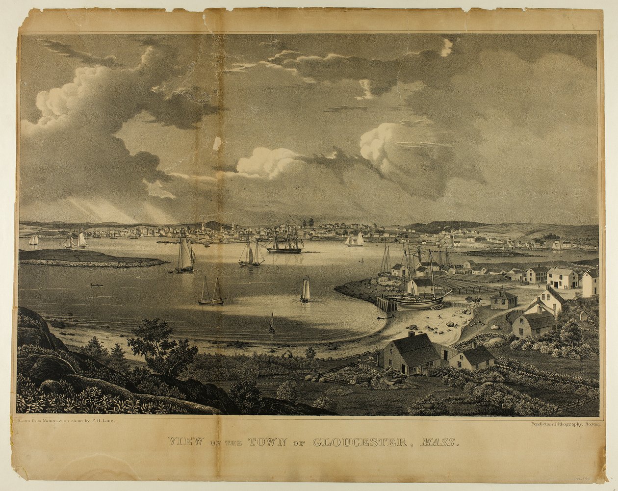 Uitzicht op de stad Gloucester, Massachusetts door Fitz Henry Lane