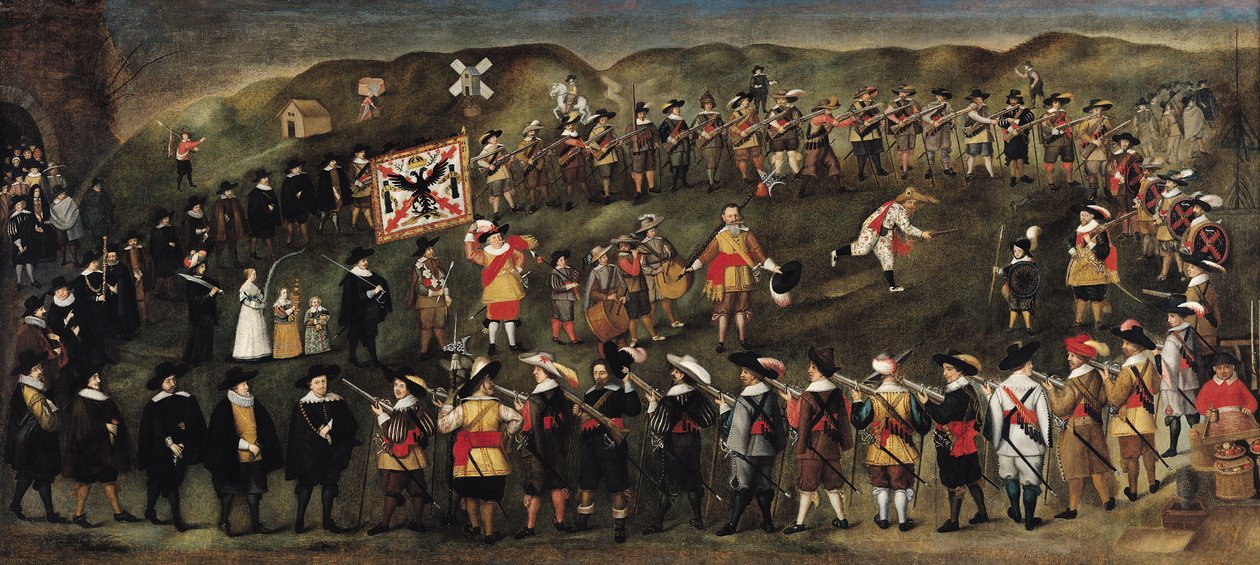 Leden van de Broederschap van St. Barbara van Duinkerken in 1633 door Flemish School