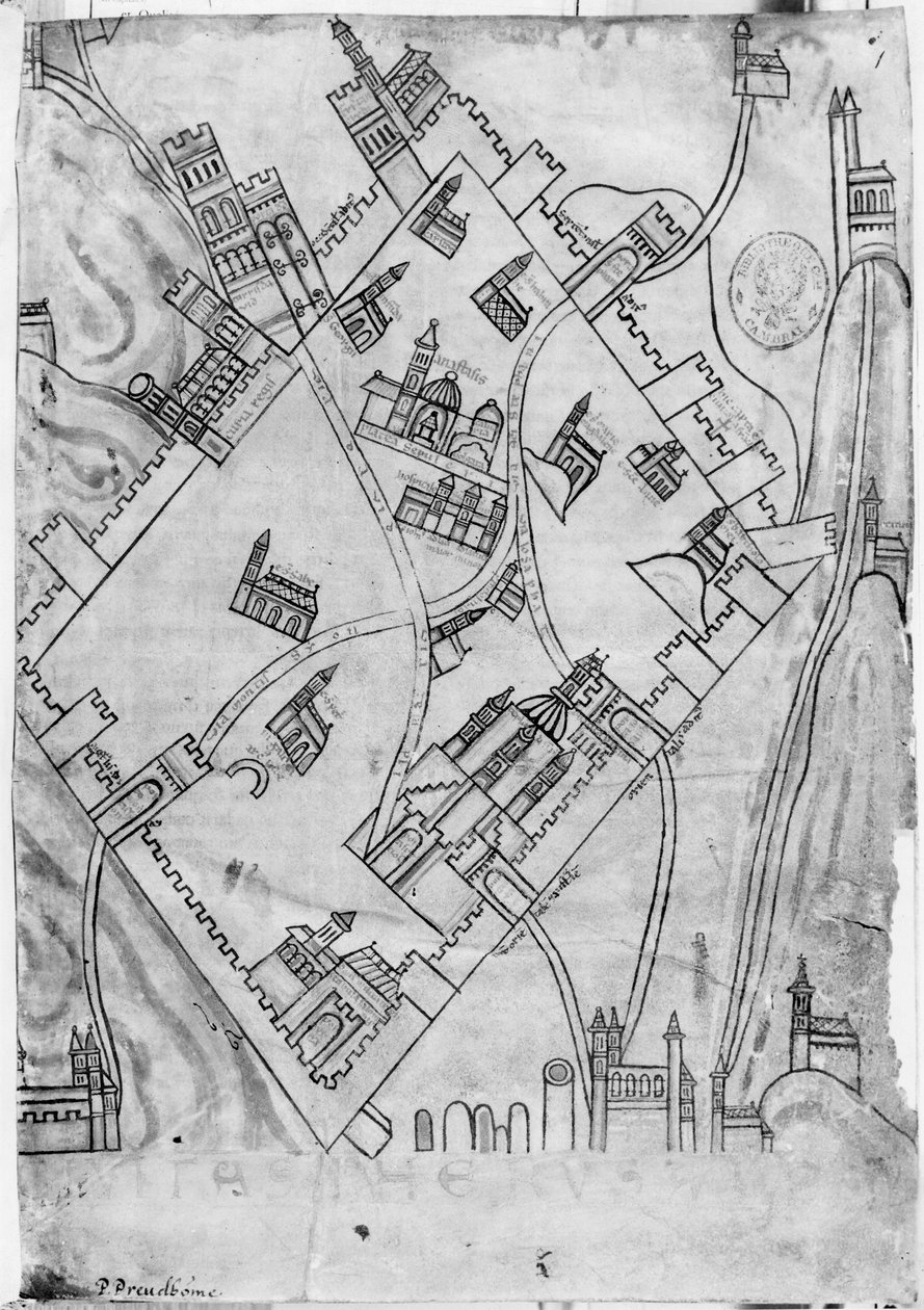 Kaart van de stad Jeruzalem, voor 1167 door Flemish School