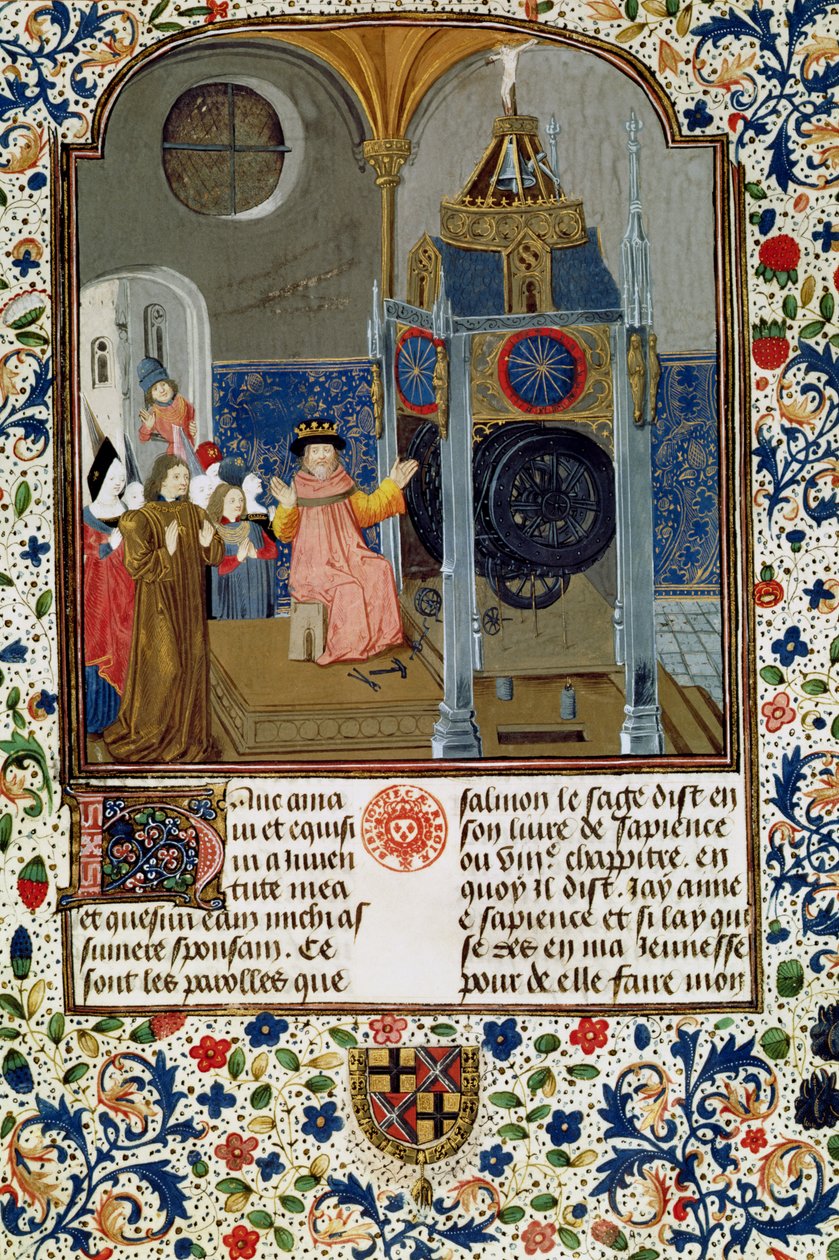 2095 Fr. 455 f.9 Het huishouden bewondert de zeldzame klok van de meester uit een verhandeling over moraliteit, midden 15e eeuw door Flemish School