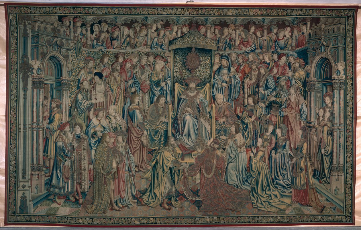 Bathseba Verwelkomd aan het Hof, Wandtapijt van David en Bathseba, ca. 1510-15 door Flemish School