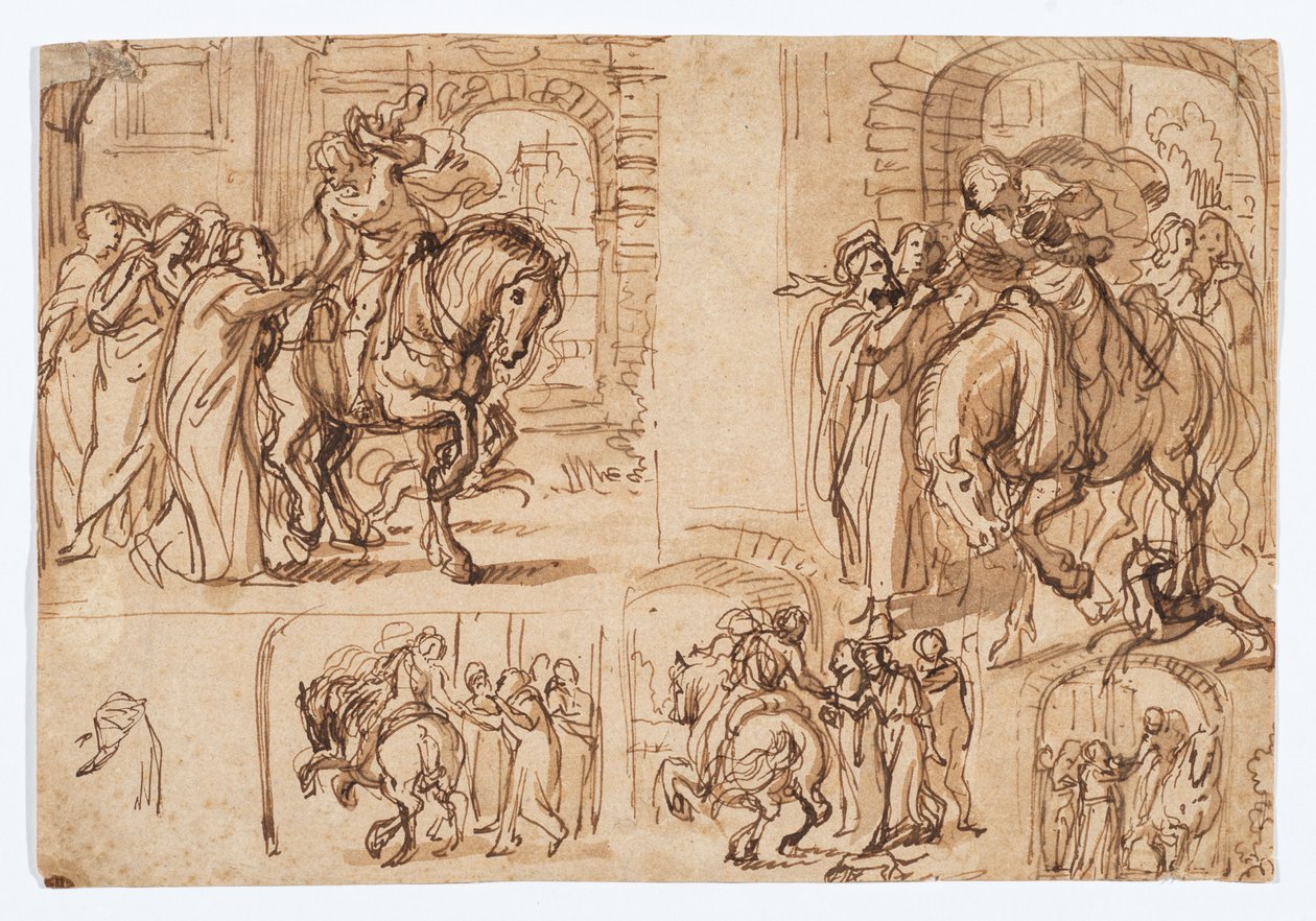 Compositiestudies voor "De terugkeer van de verloren zoon (Lucas 15:11-32)" door Flemish School
