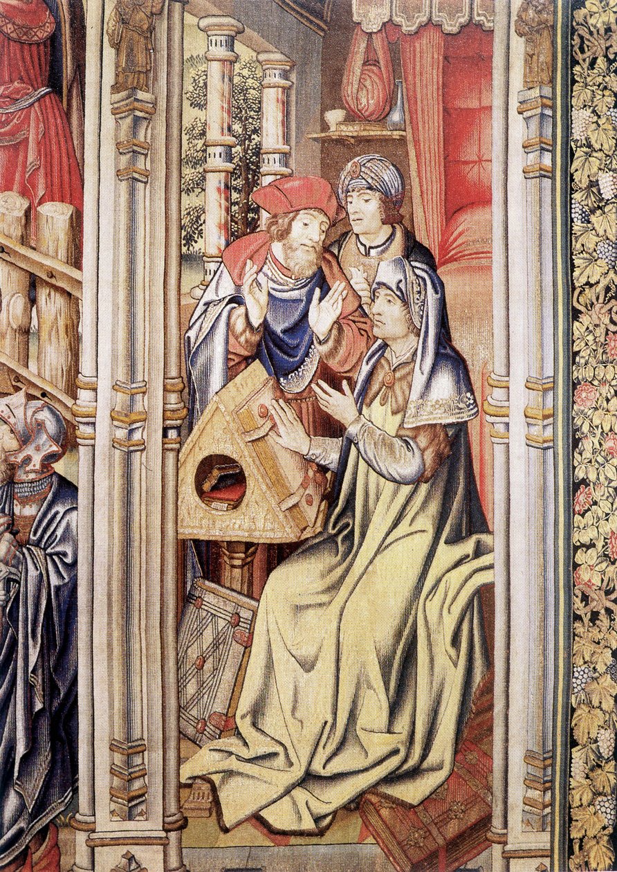 Davids gordijn (detail), facsimile van het Wandtapijt van de School van Brussel (1510-1515). door Flemish School