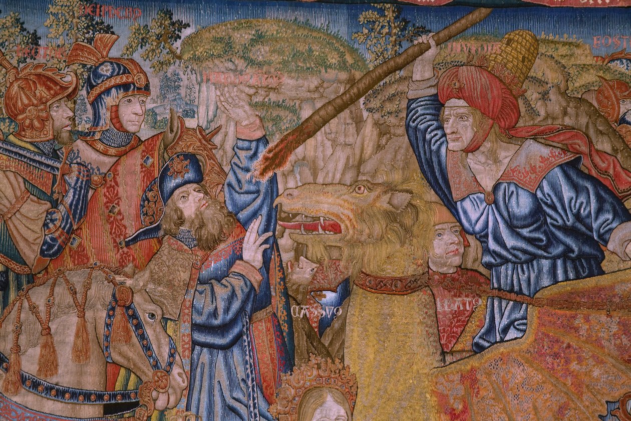 Vlaamse wandtapijt. Serie Moraliteiten: De deugd van de eerbewijzen. Ca 1520. (detail) door Flemish School