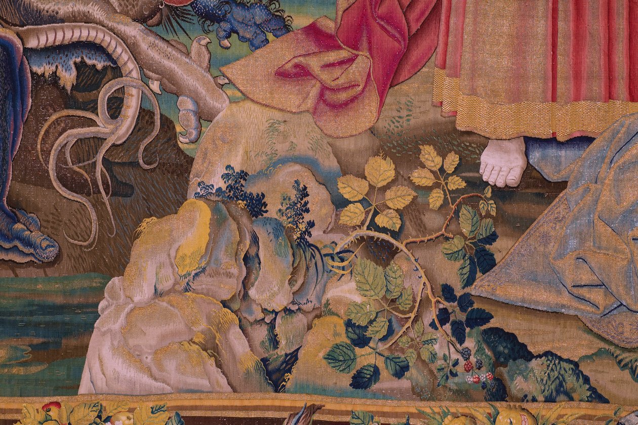 Vlaamse wandtapijt. Serie De Apocalyps: Sint-Michiel verslaat de draak. Atelier Willem Dermoyen, Brussel. Ca 1553-1555. (detail) door Flemish School