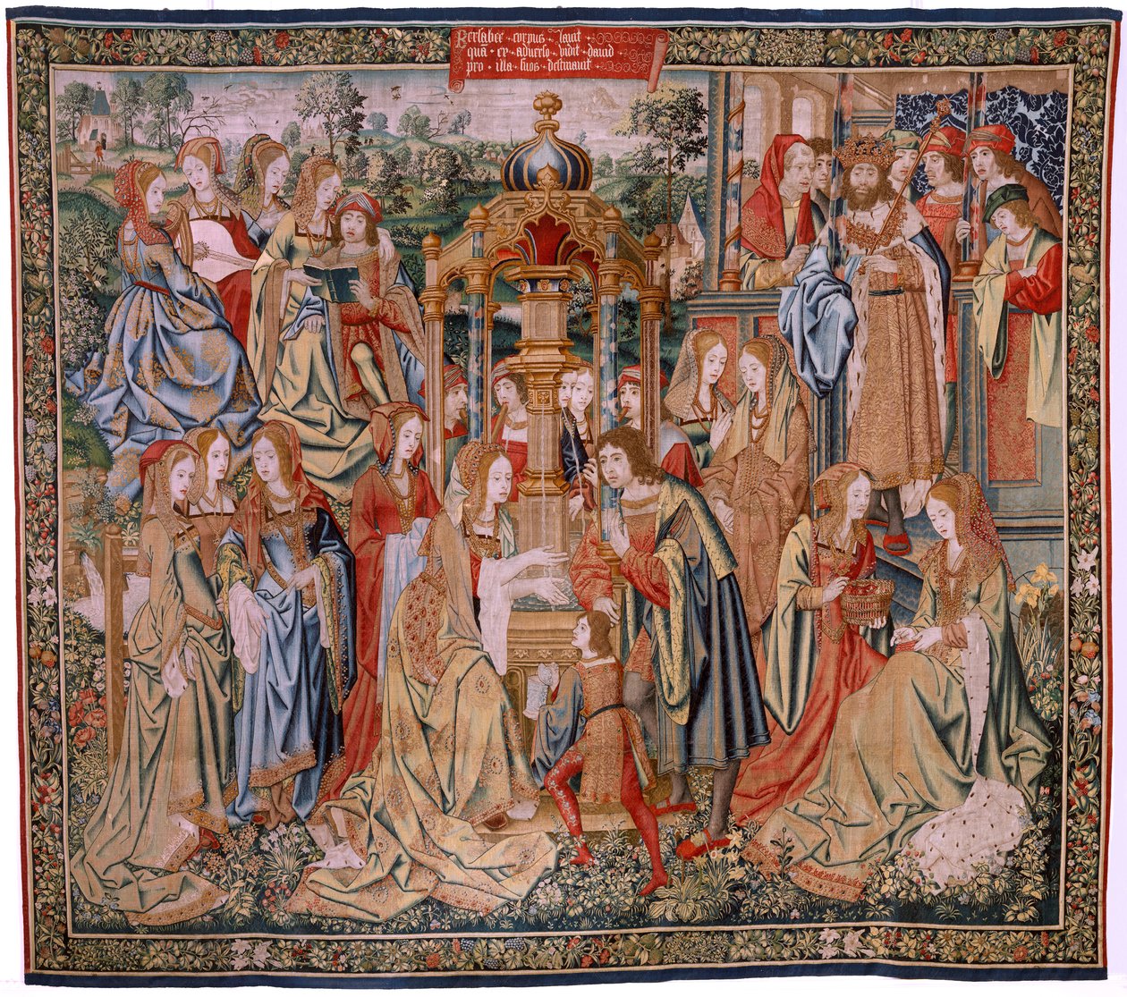 Vlaams wandtapijt. Serie De geschiedenis van David en Bathseba. Bathseba in haar bad. Eerste paneel van de serie. Model Anoniem. Manufacture Onbekend, Brussel. door Flemish School