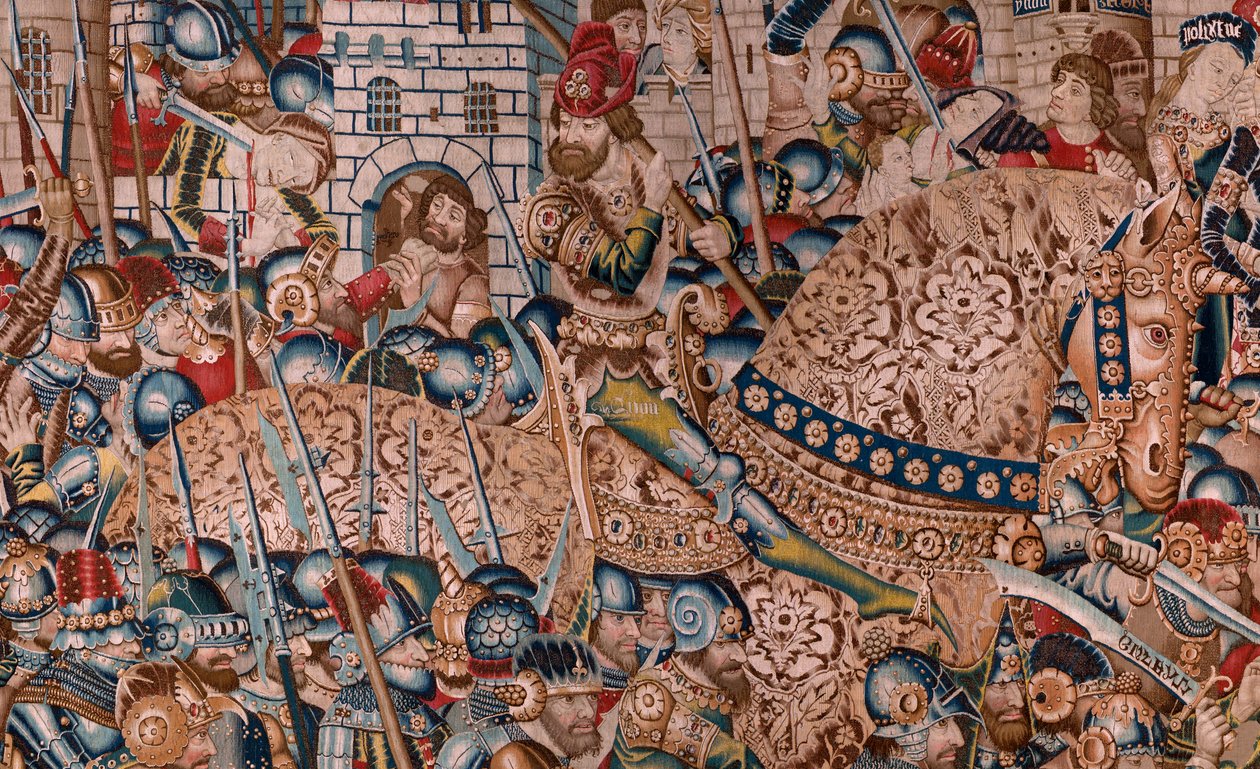 Vlaamse wandtapijt. Serie De Trojaanse Oorlog. De vernietiging van Troje. Elfde wandtapijt in de serie. Model Coëtivy Meester. Ca 1470. door Flemish School