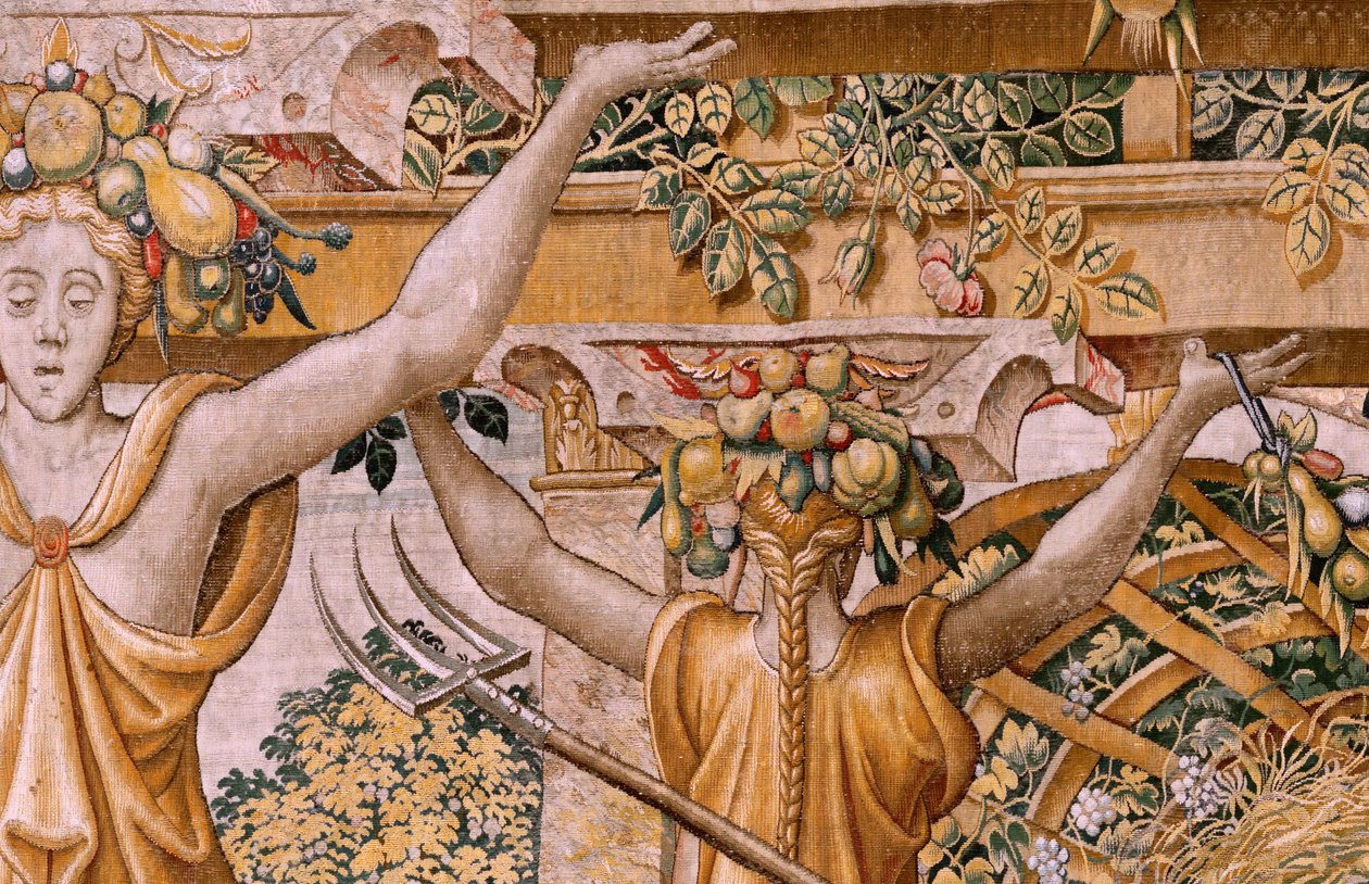 Vlaamse wandtapijt. Serie Vertumnus en Pomona. No II Vertumnus getransformeerd in een boer. Modellen Kring van Pieter Coecke Van Aelst en Léonard Thiry. Atelier onbekend, Brussel. door Flemish School