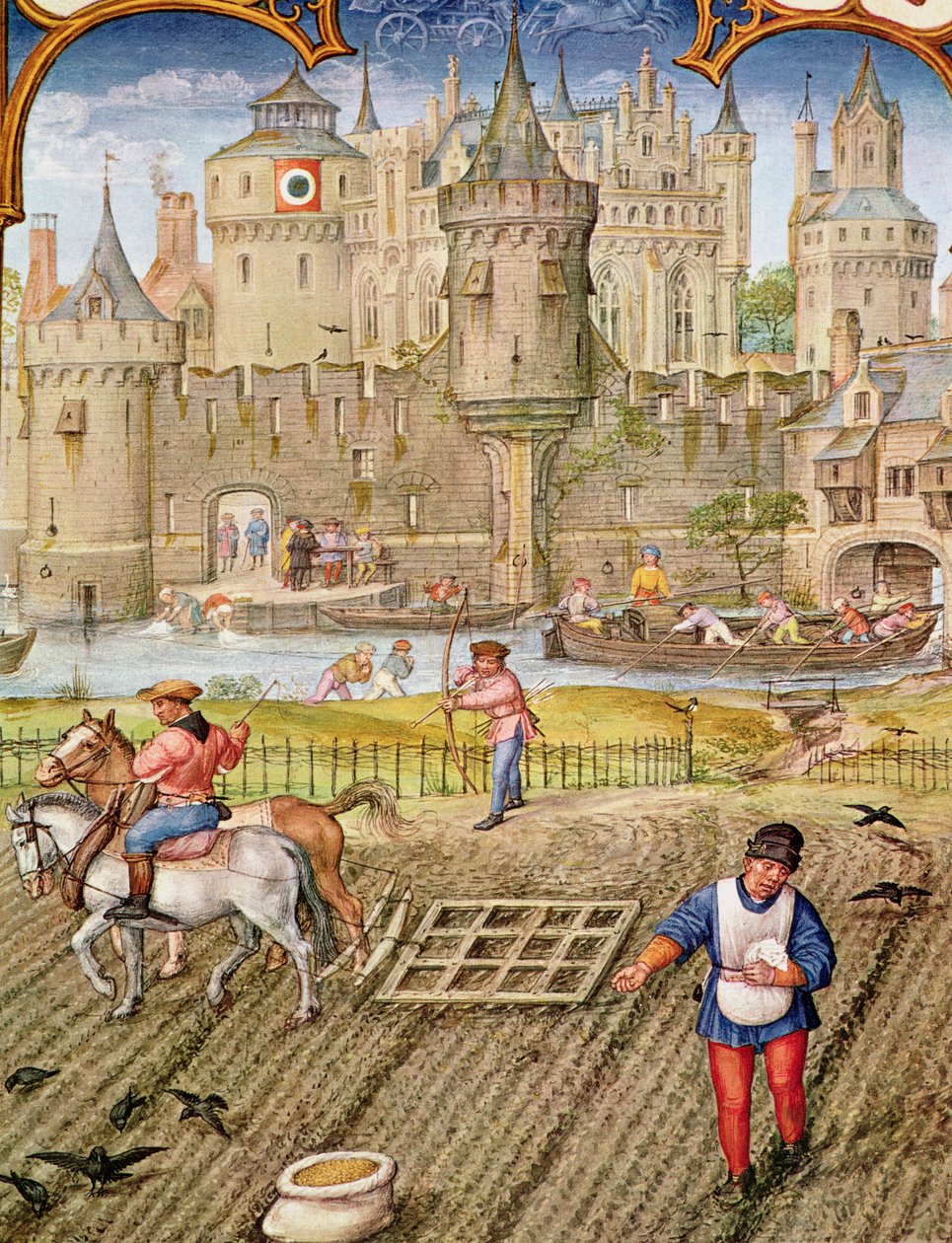 Fol.10v Maand Oktober: Zaaien, uit Breviarium Grimani, c.1515 door Flemish School
