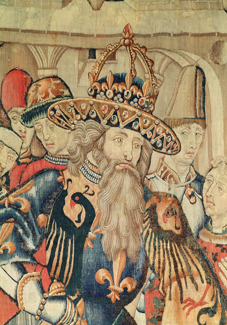 Hoofd van Karel de Grote (742-814), Tournai werkplaats (detail) door Flemish School