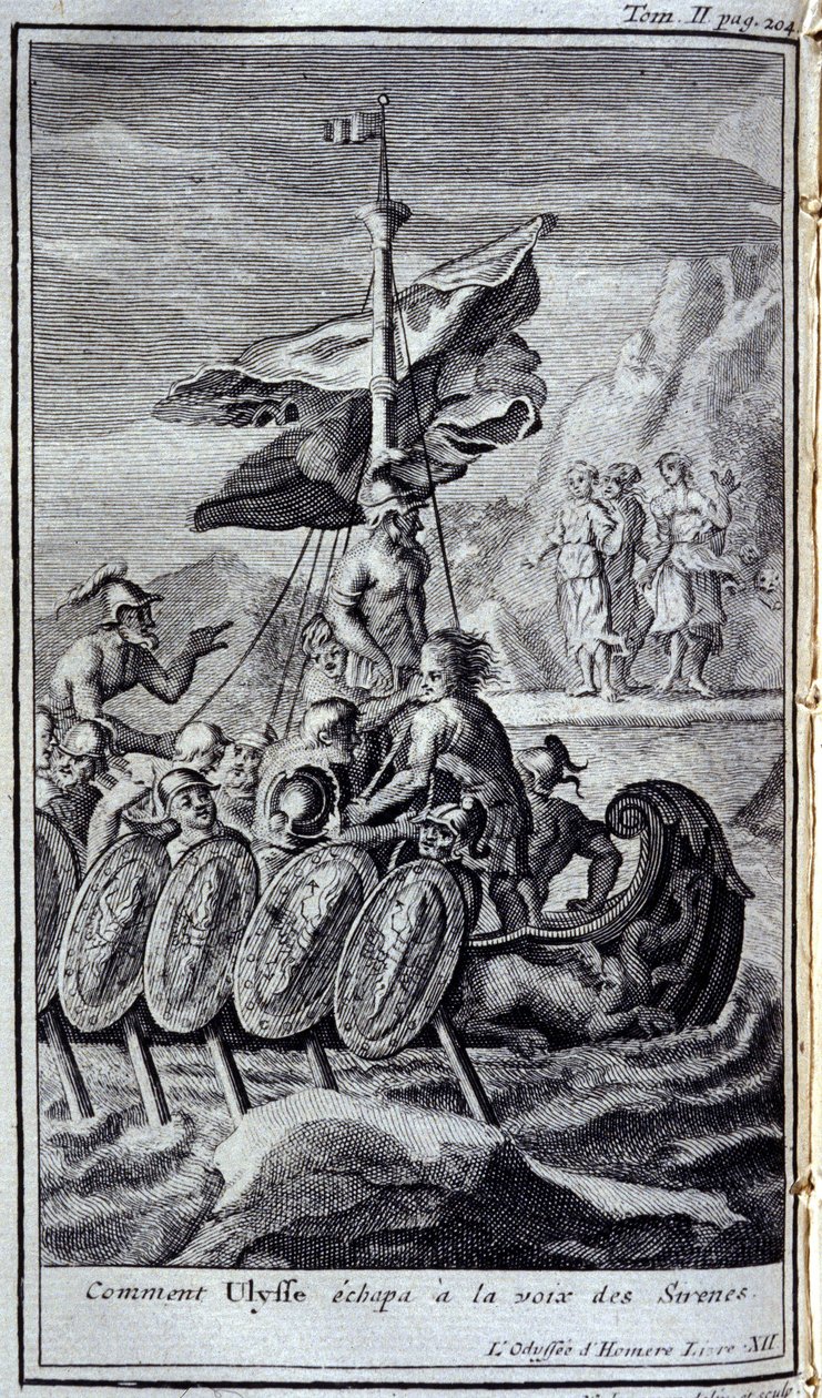 Hoe Ulysses ontsnapte aan de stem van de sirene. Illustratie voor boek XII van de Odyssee van Homeros, gepubliceerd in Amsterdam in 1731, privécollectie Milaan door Flemish School