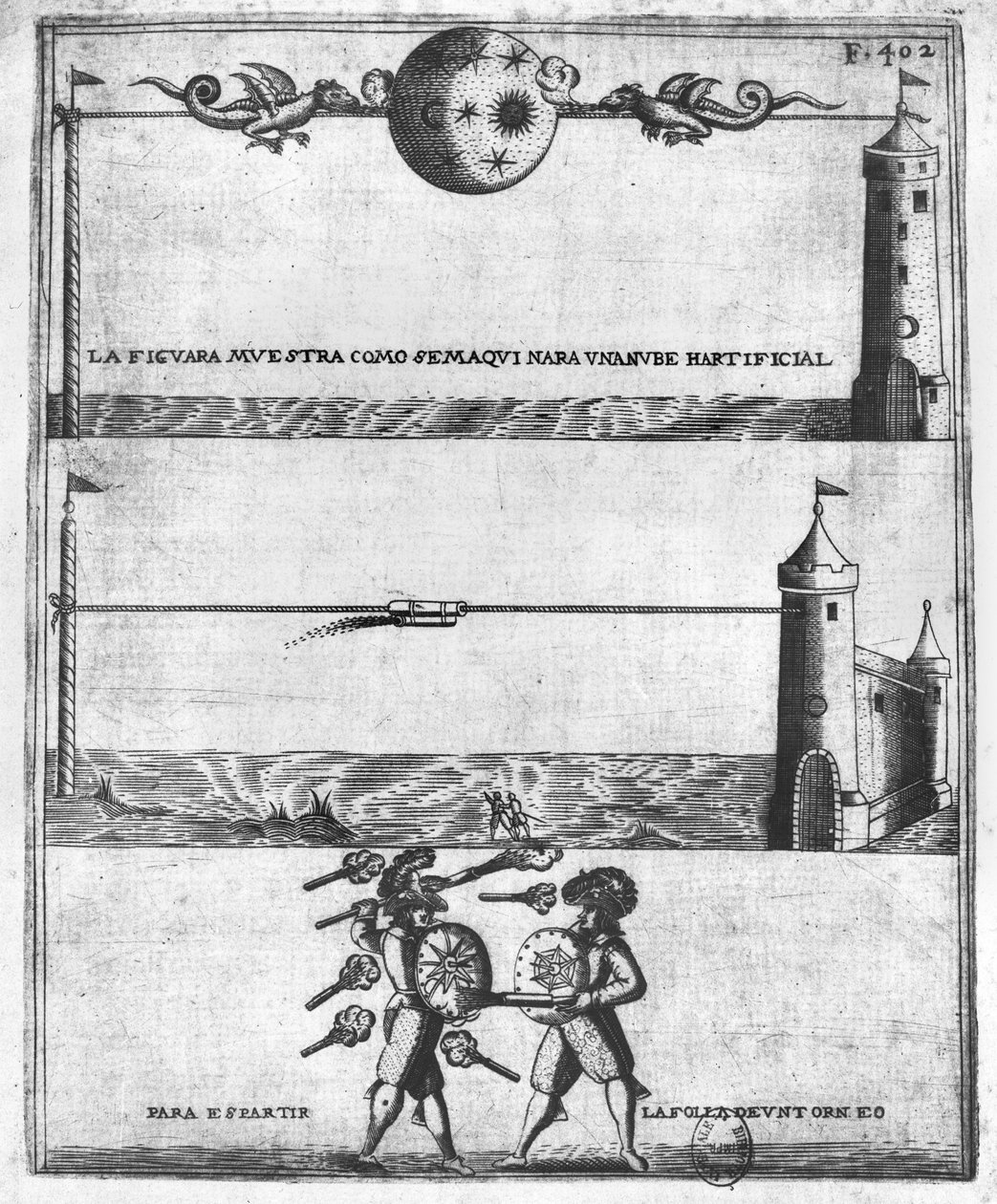 Hoe een kunstmatige wolk te maken, illustratie uit Tratado de Artillería door Diego Ufano, Brussel, 1613 door Flemish School