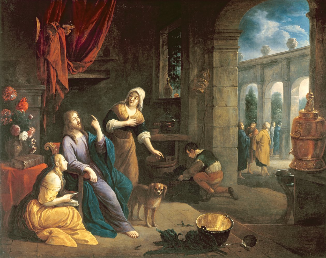 Jezus bij het Huis van Martha en Maria door Flemish School