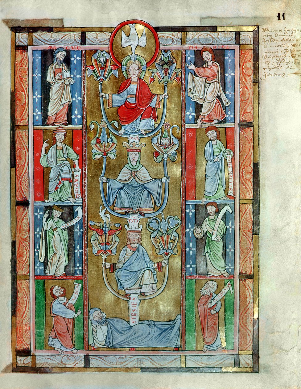 De Boom van Jesse, uit De Laudibus Sancte Crucis door Rabanaus Maurus uit de Abdij van Anchin door Flemish School