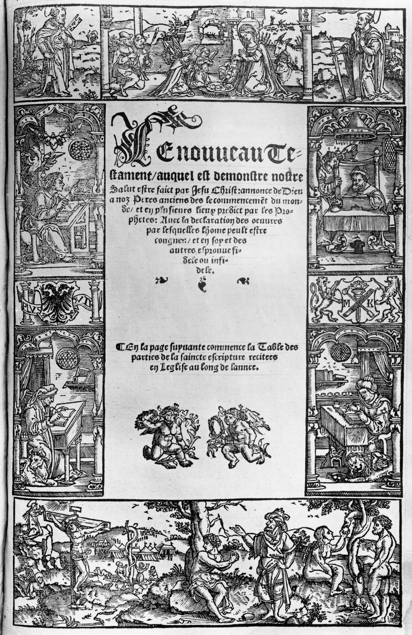Nieuwe Testament titelpagina van een Franse vertaling door Jacques Lefevre dEtaples gepubliceerd in Antwerpen in 1531 door Flemish School
