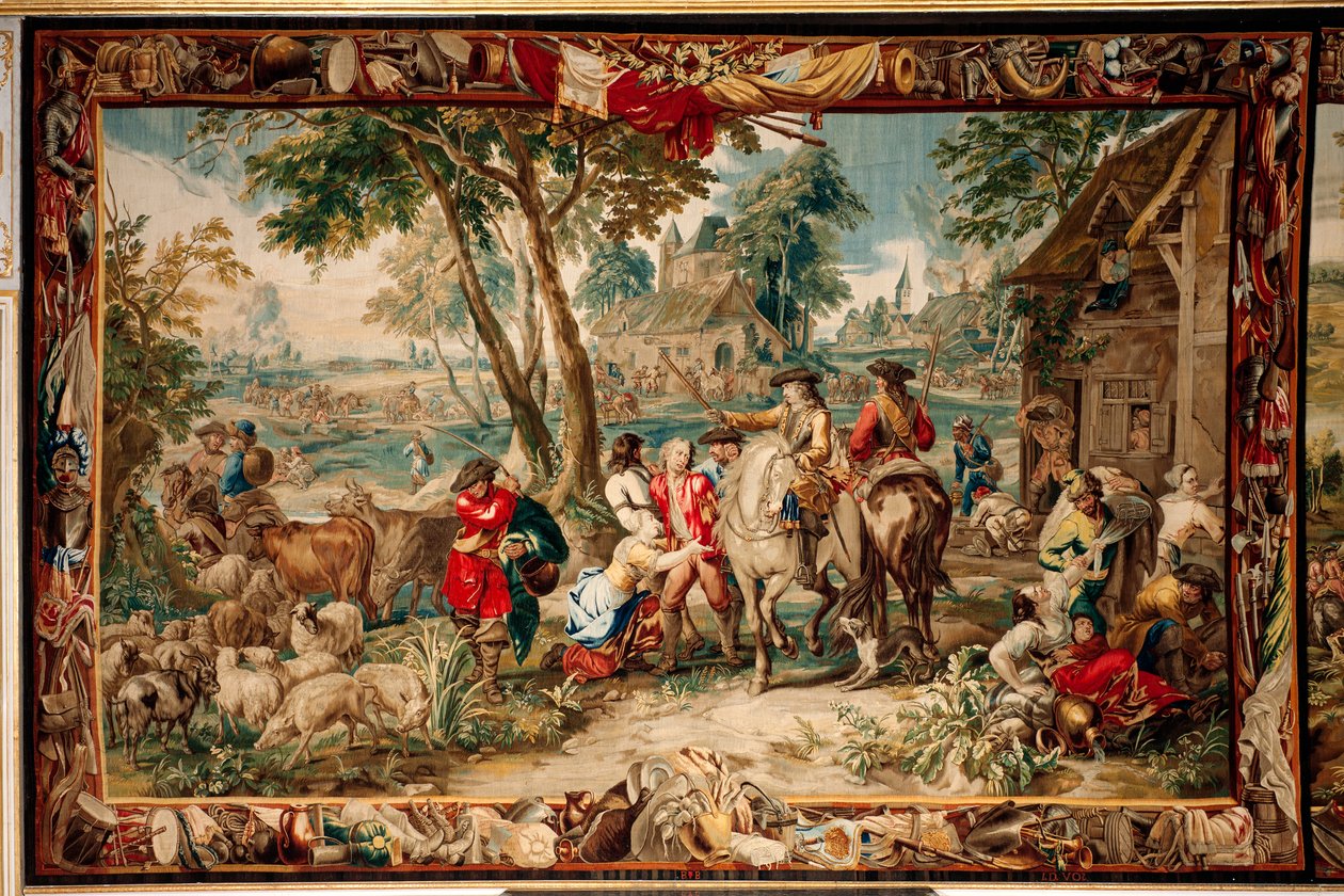 Paleis (Schlossanlage Schleißheim). Vlaamse wandtapijt. Brussel atelier Judocus De Vos. Ontwerp Lambert De Hondt. Plundering. Wol en zijde. Ca 1715 - 1724 door Flemish School