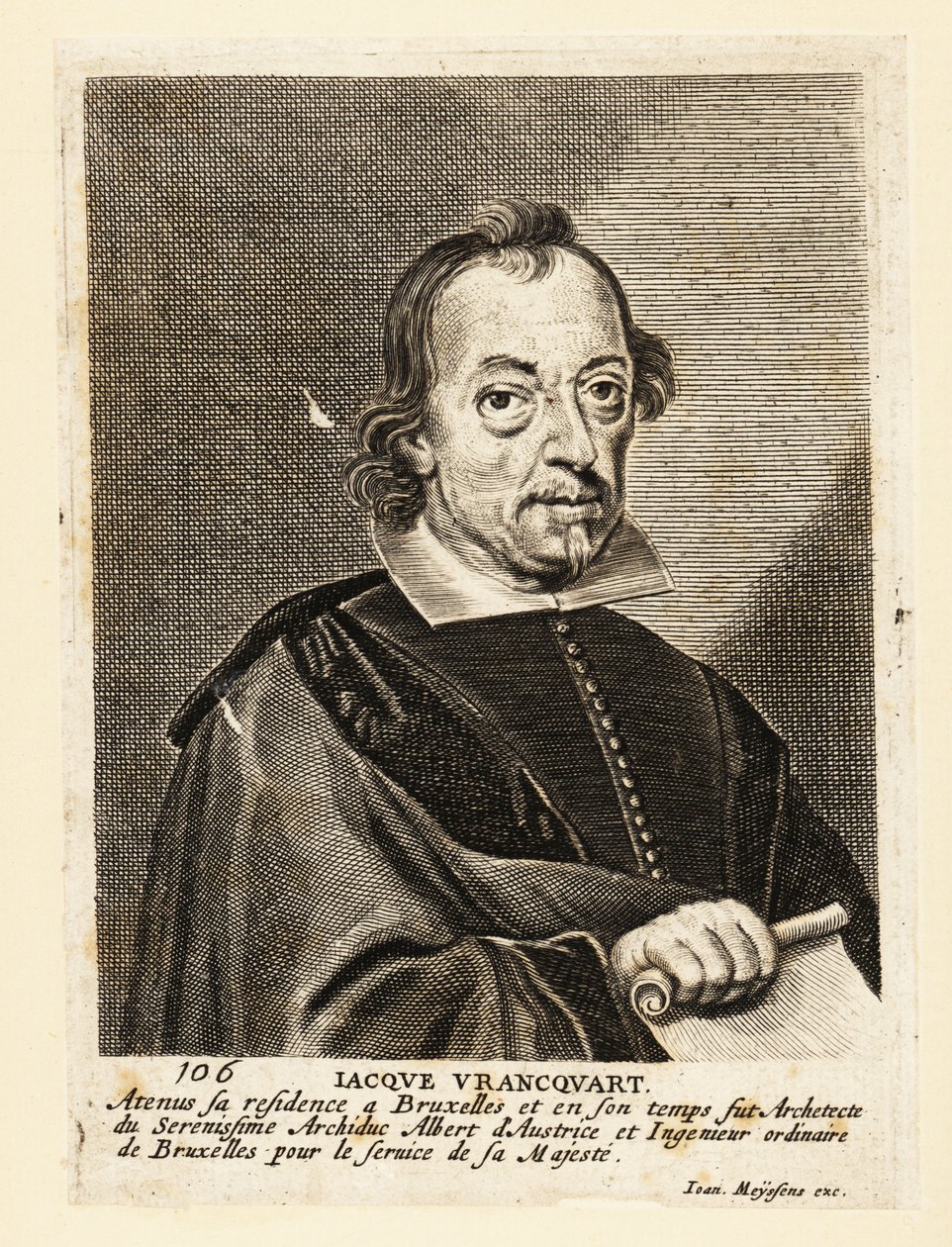 Portret van Jacob Franquart, Vlaamse schilder, architect en graveur door Flemish School