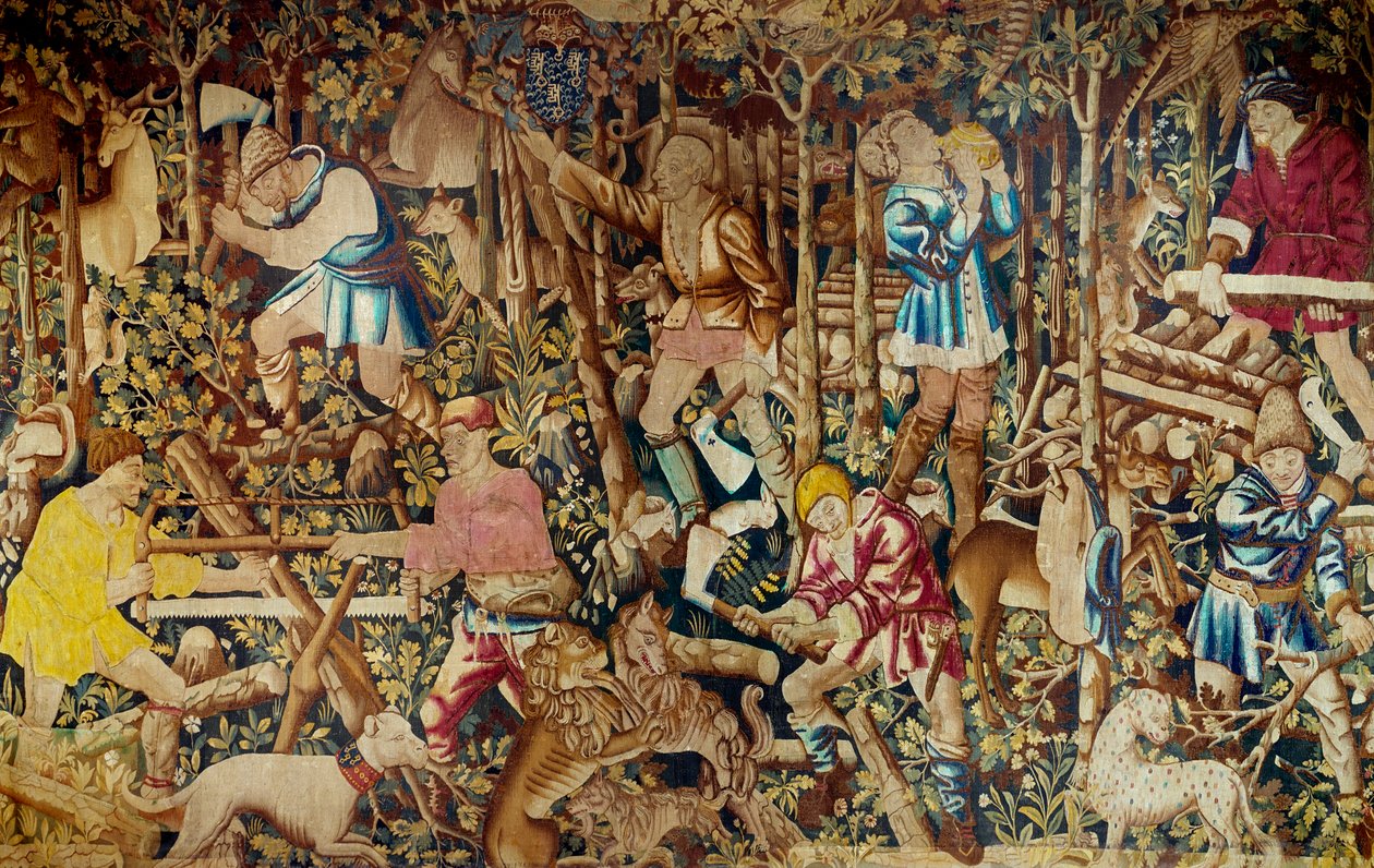 Scènes van oogst en houthakker. Wandtapijt van de Vlaamse School. Tournai. 15e eeuw Parijs, decoratieve kunsten door Flemish School