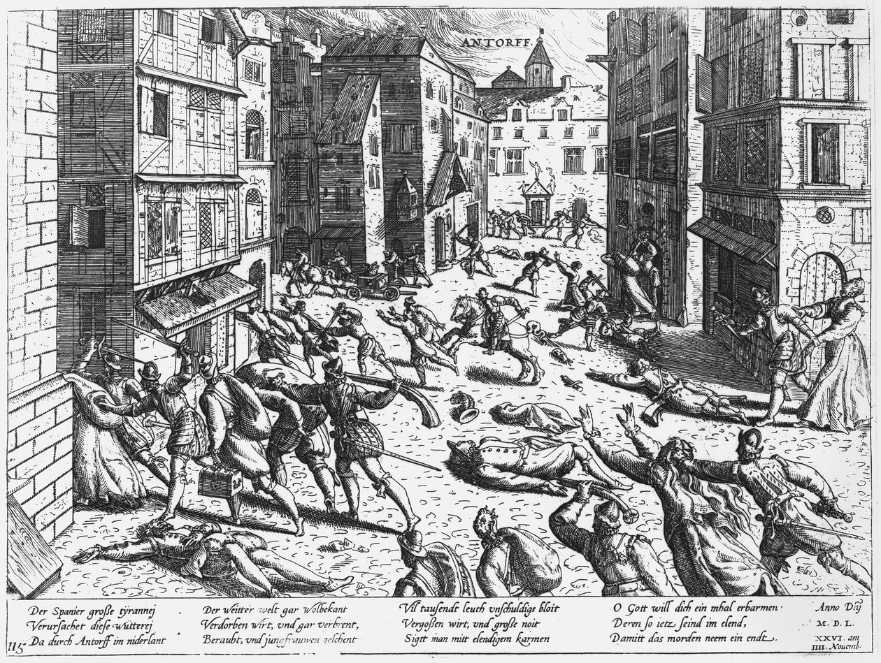 Scènes van de Spaanse woede in Antwerpen, 1576 door Flemish School