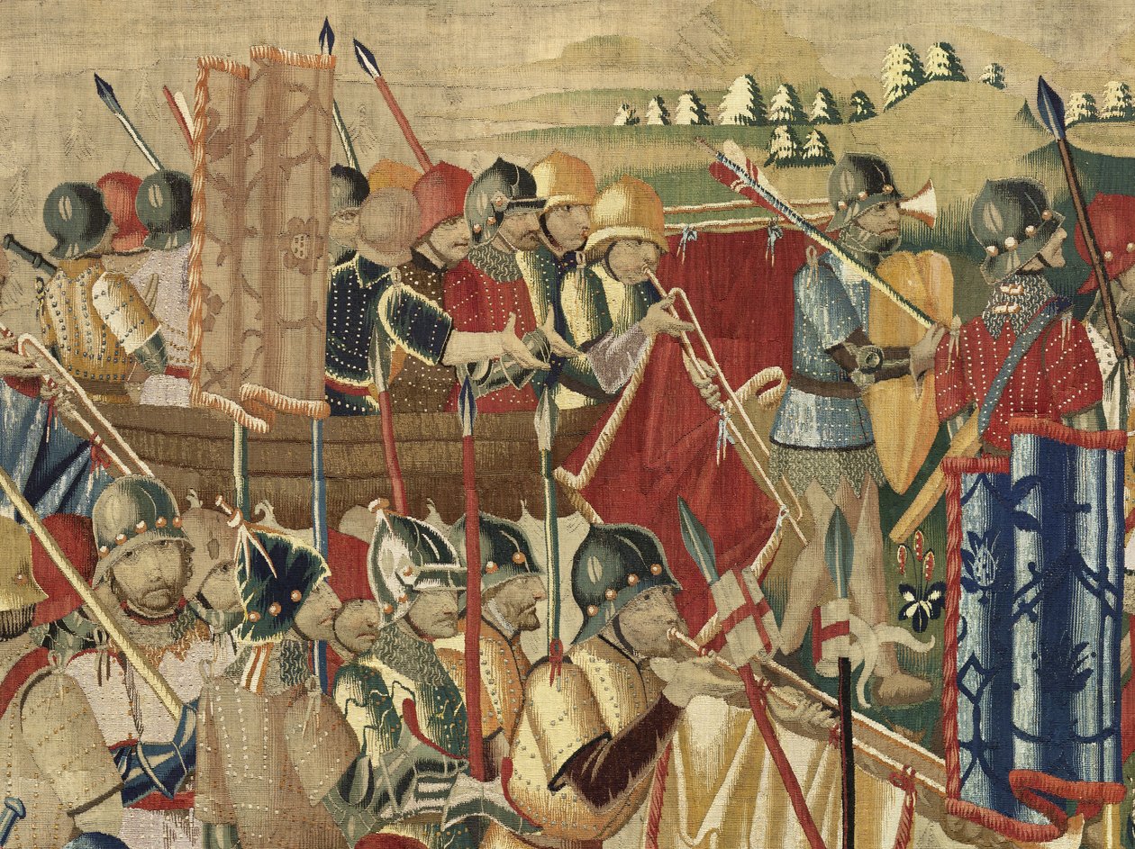 Tapijt met de veroveringen van koning Alfonso V van Portugal (Conquistas de Alfonso V de Portugal), Doornik (detail) door Flemish School