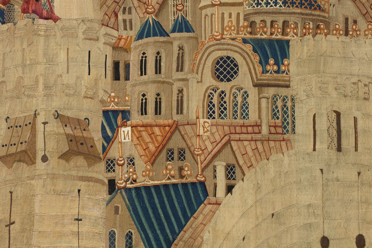 Wandtapijt met de veroveringen van koning Alfonso V van Portugal (Conquistas de Alfonso V de Portugal), Tournai. Detail. (Wol en zijde) door Flemish School