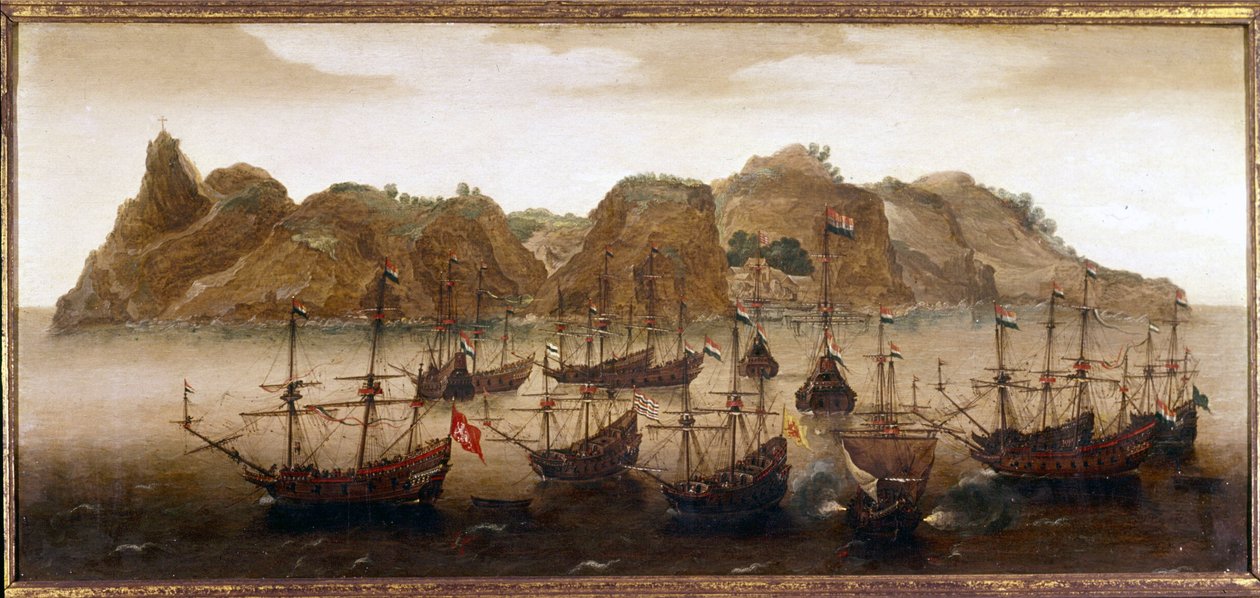 De Nederlandse vloot bij het eiland Sint-Helena door Flemish School