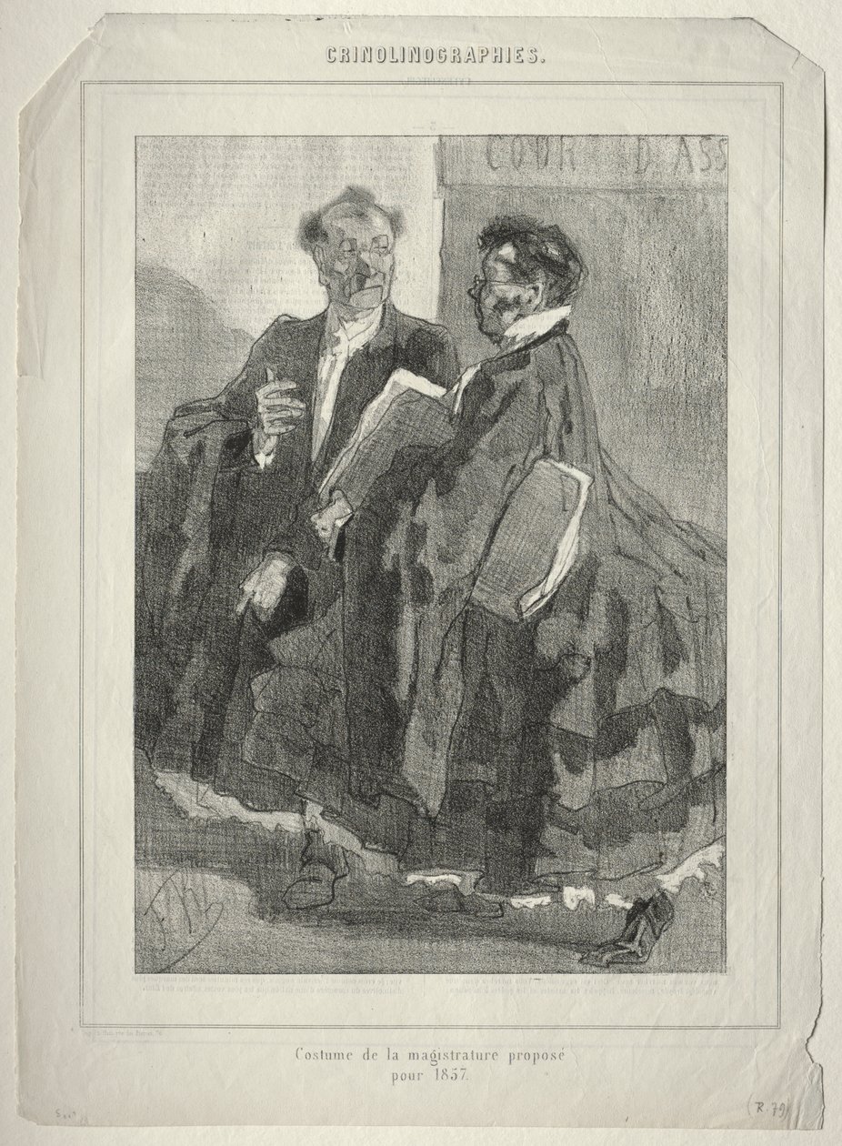 Crinolinografieën (Kostuum van de magistratuur voorgesteld voor 1857) door Félicien Rops
