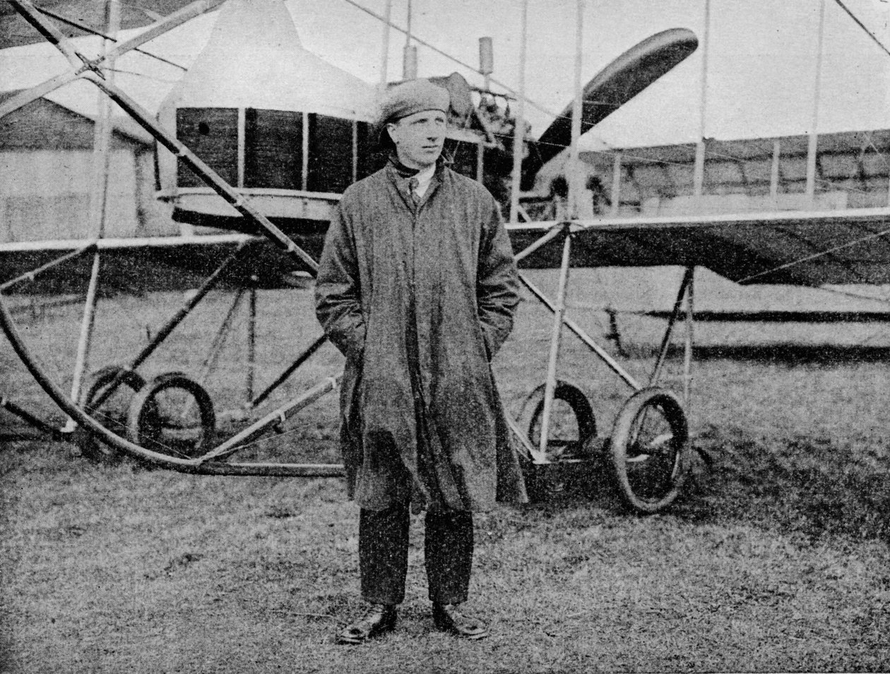 Londen-Manchester Luchtrace: Mr Jack Alcock en zijn Maurice Farman dubbeldekker, 1914 door Flight Photo