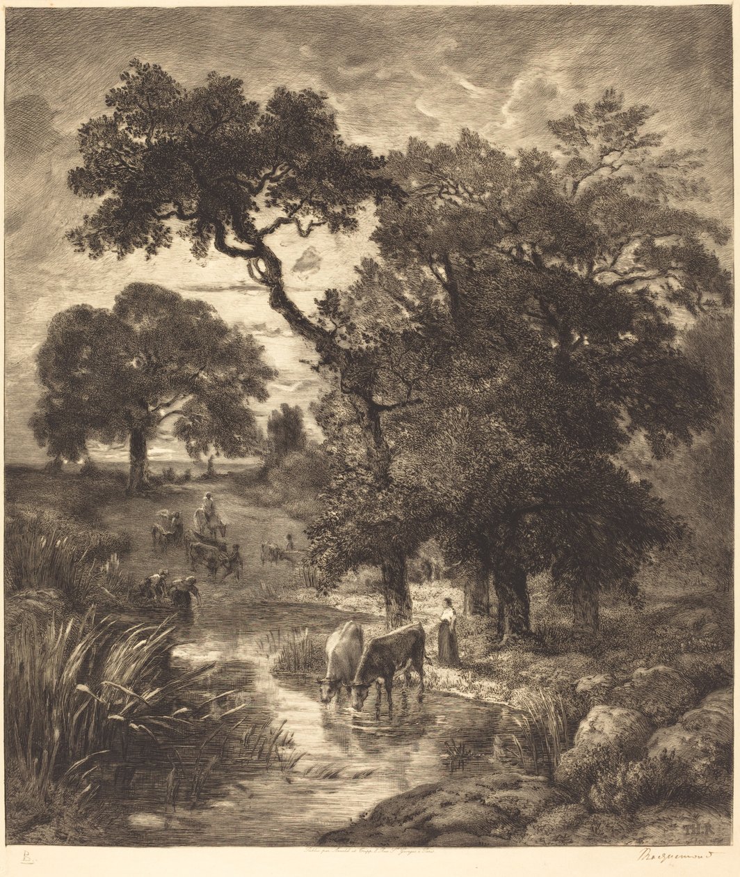 Avond door Félix Bracquemond after Théodore Rousseau