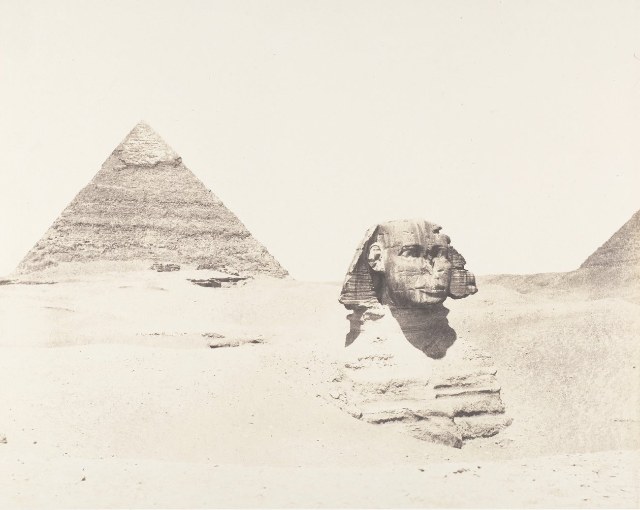 Djizeh Necropolis van Memphis, Sfinx en Piramides, 1851-52, gedrukt 1853-54 door Félix Teynard
