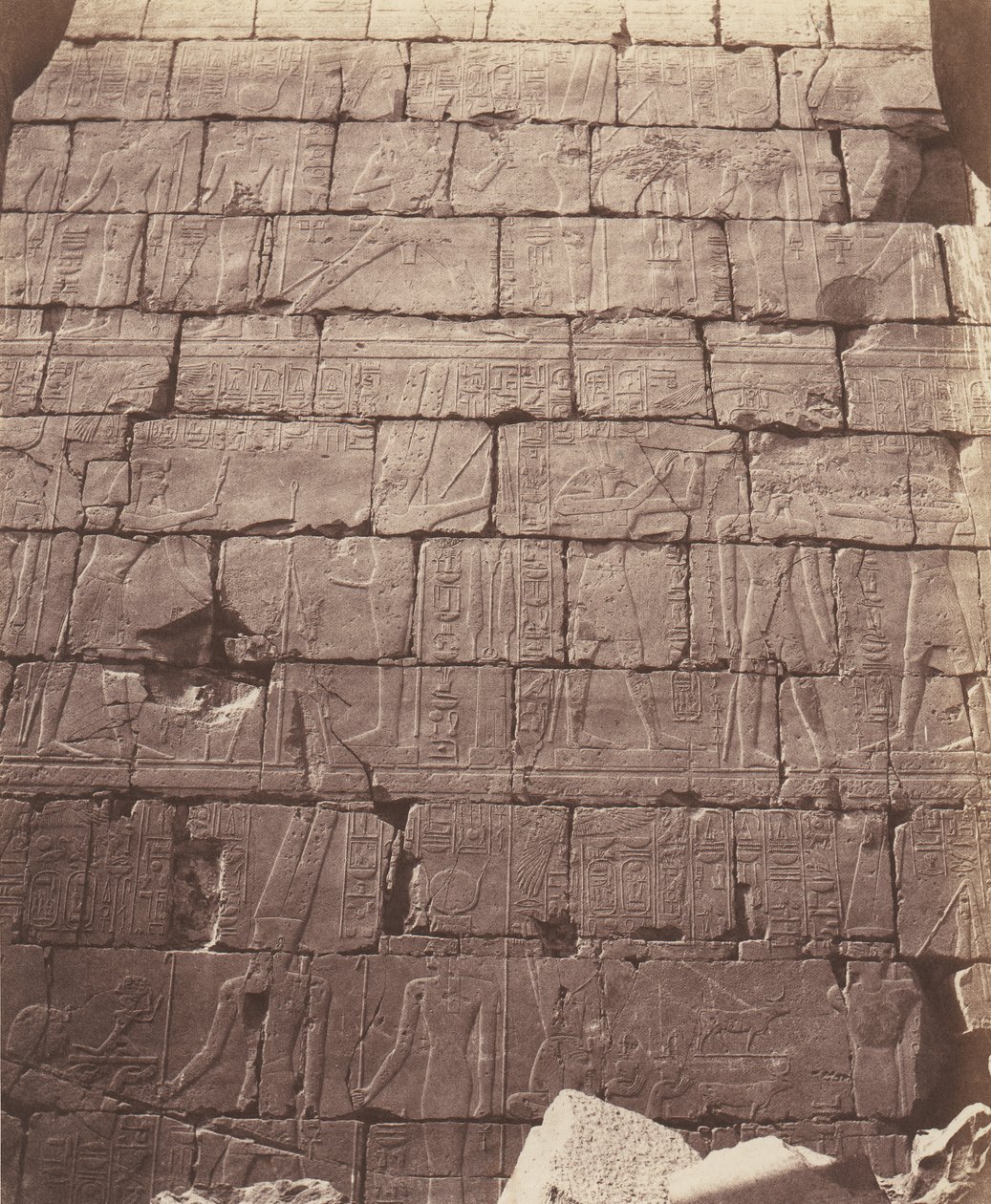Karnak Thebe, Paleis - Hypostyle Zaal - Decoratie van de Muur, 1851-52, gedrukt 1853-54 door Félix Teynard