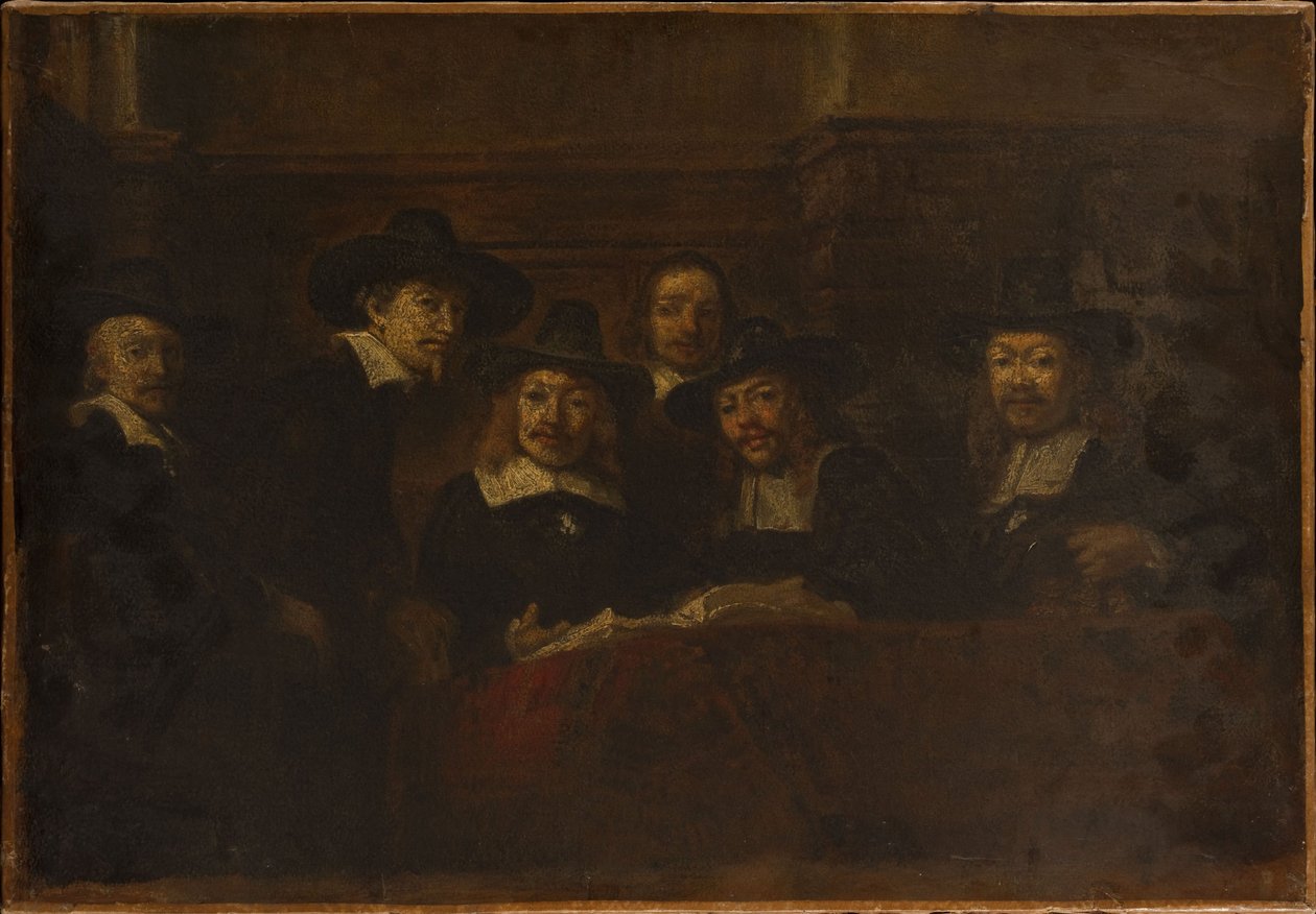 De syndici van de drapiers, kopie naar Rembrandt, circa 1853 door Félix Ziem