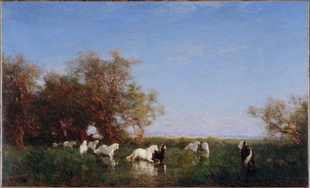 Wilde paarden in de Camargue, tussen 1890 en 1895 door Félix Ziem