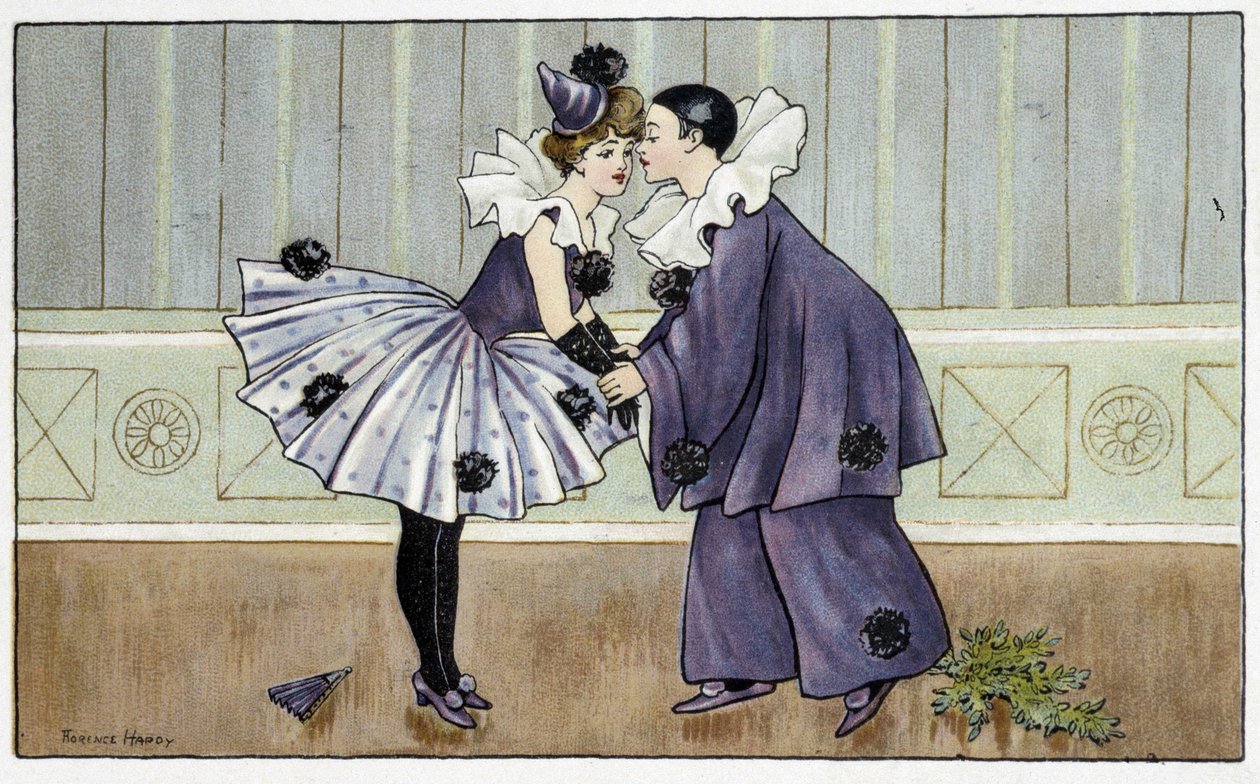 Pierrot en Colombine - getekend door Florence Hardy, begin 20e eeuw door Florence Hardy