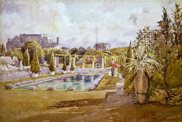 Een uitzicht op de tuin van een kasteel in Frankrijk door Florence Vincent Robinson