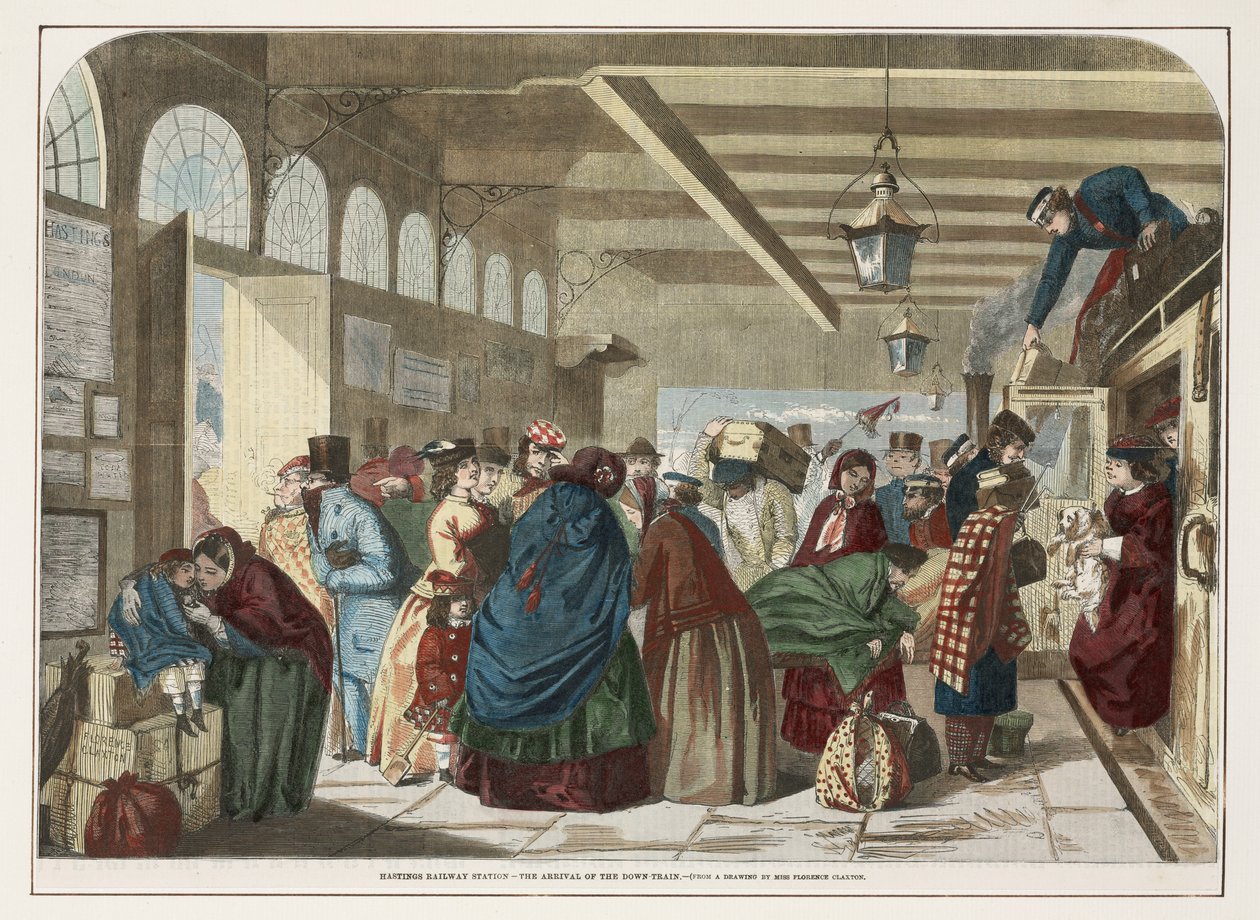 Station Hastings - De Aankomst van de Trein door Florence after Claxton