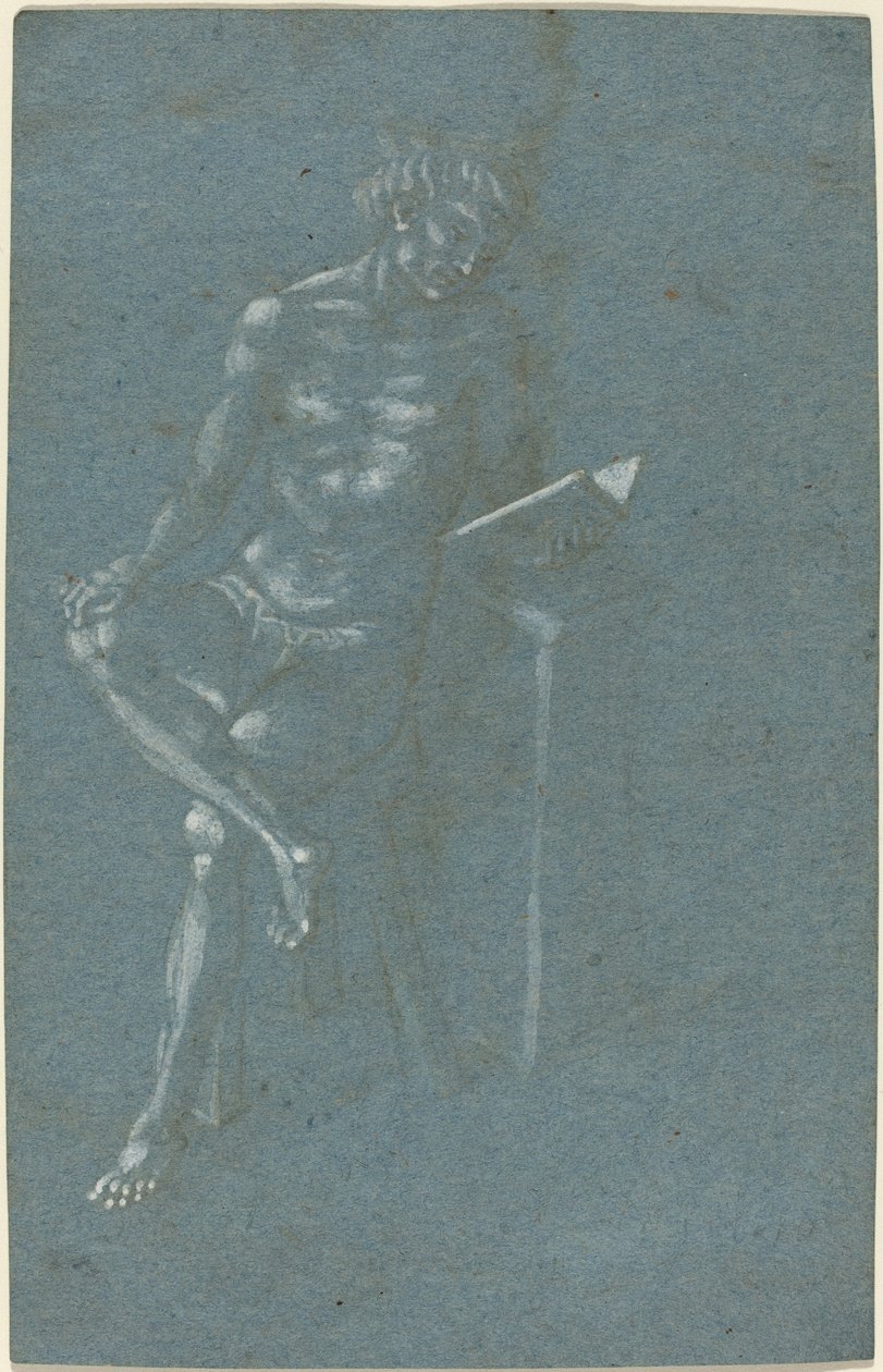 Een Jonge Man Zittend op een Kruk die een Boek Leest; De Val van de Mens (een fragment van het onderste deel) door Florentine 15th Century