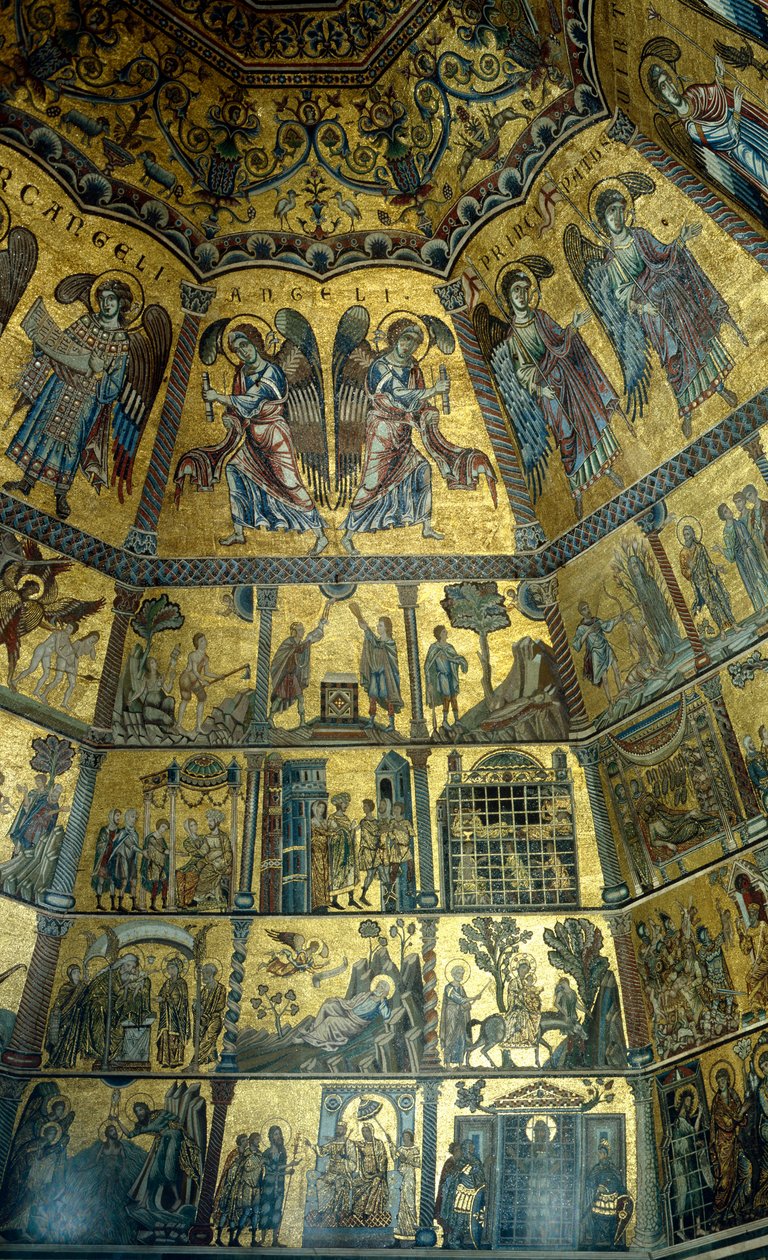 Mozaïek op het koepelvormige plafond van de doopkapel van St. Johannes, Florence door Florentine School
