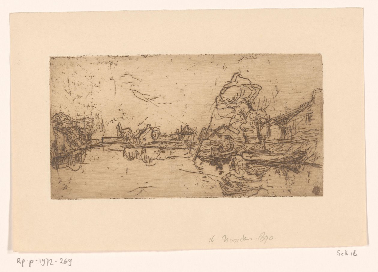 Riviergezicht met figuren in een boot door Floris Verster