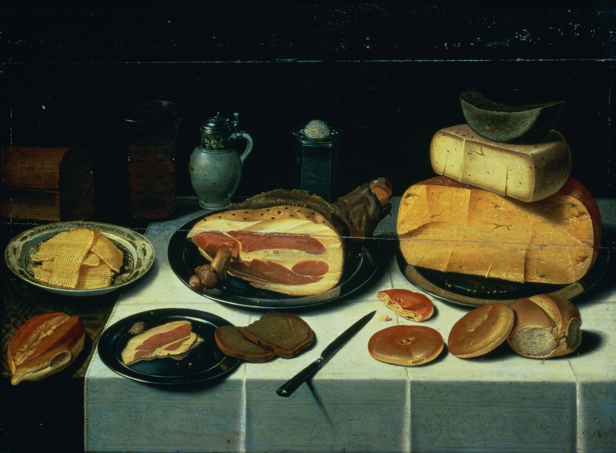 Stilleven met een ham door Floris Gerritsz van Schooten