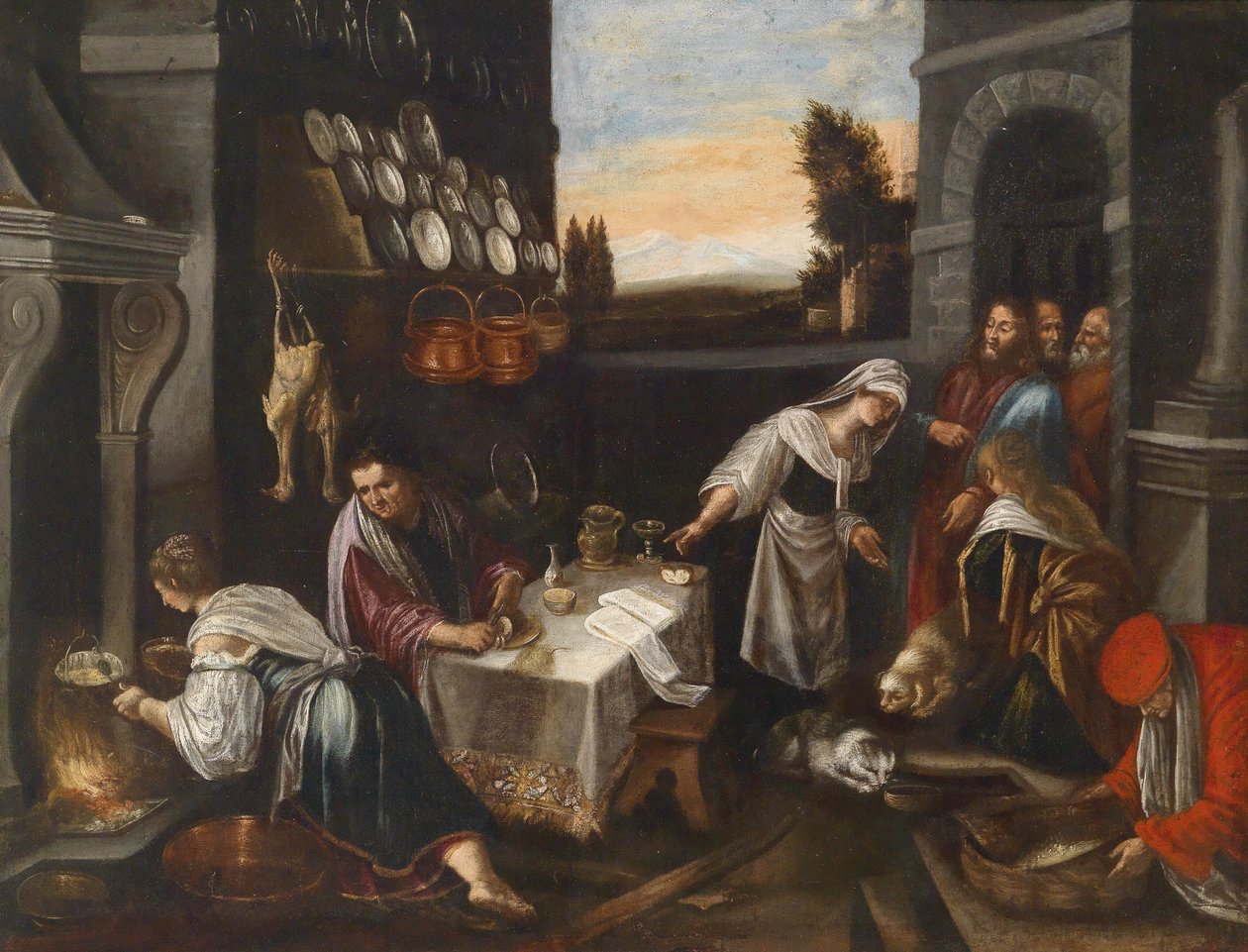 Christus in het huis van Martha en Maria door Follower of Jacopo Bassano