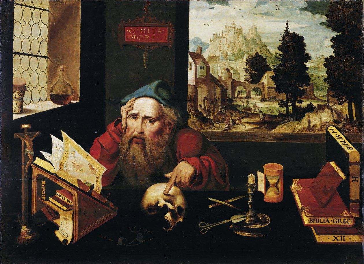 De heilige Hieronymus in zijn studeerkamer door Follower of Joos van Cleve
