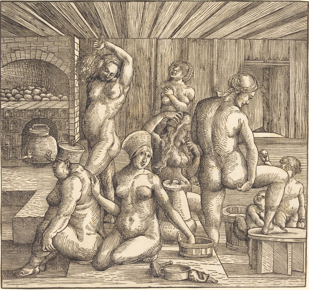 Duits: Frauenbad Vrouwenbad door Follower of Albrecht Durer