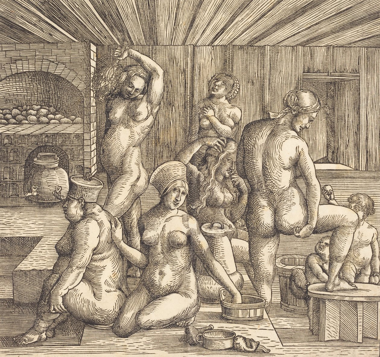 Vrouwenbad door Follower of Albrecht Durer