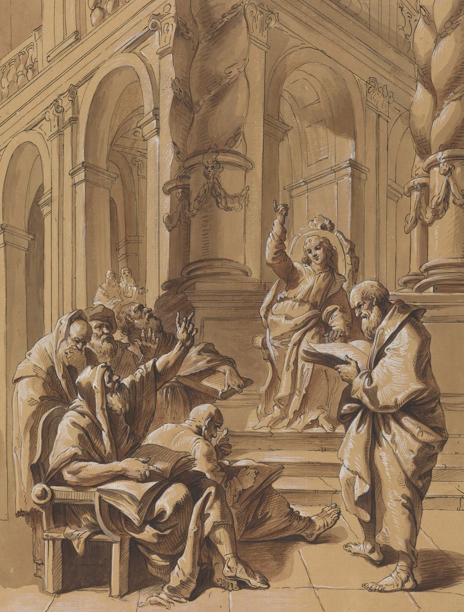Christus tussen de dokters door Follower of Francesco Fontebasso
